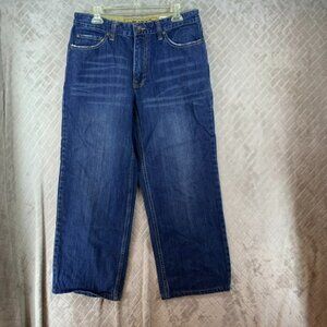 Plugg Womens 32 Denim Jeans Blue Baggy Straight Dark Wash High Rise 100% Cotton